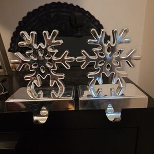 2 Silver Snowflake Stocking Holders